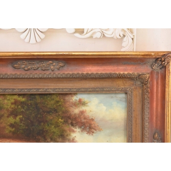 Scena Rodzajowa - Stado Krów Przy Rzece - Obraz Olejny Zdobiona Rama