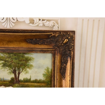 Scena Rodzajowa - Stado Krów Na Pastwisku - Obraz Olejny Zdobiona Rama