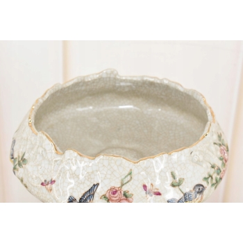 Piękna Patera Stojąca z Kobietą - Porcelana + Brąz - Kwiaty
