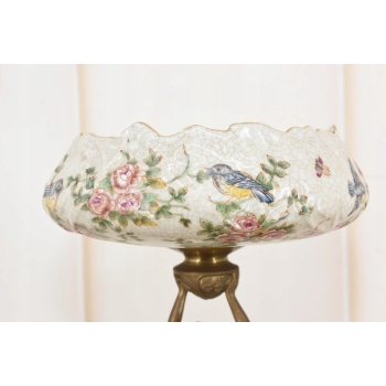 Piękna Patera Stojąca z Kobietą - Porcelana + Brąz - Kwiaty