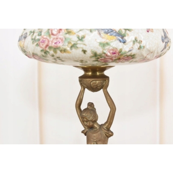 Piękna Patera Stojąca z Kobietą - Porcelana + Brąz - Kwiaty