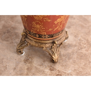 Porcelanowy Czerwony Wazon Waza - Aniołki Amory - Porcelana + Brąz