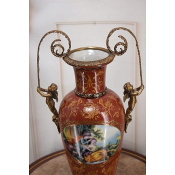 Porcelanowy Czerwony Wazon Waza - Aniołki Amory - Porcelana + Brąz