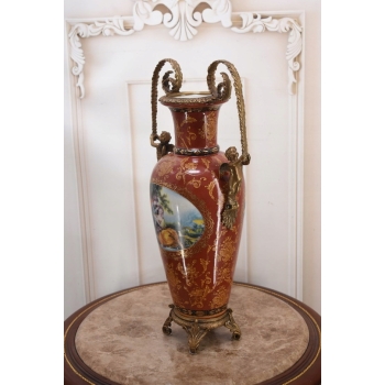 Porcelanowy Czerwony Wazon Waza - Aniołki Amory - Porcelana + Brąz