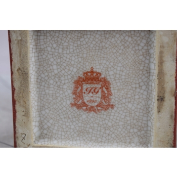 Czerwona Porcelanowa Amfora Wazon - Porcelana + Brąz - Głowy Lwa