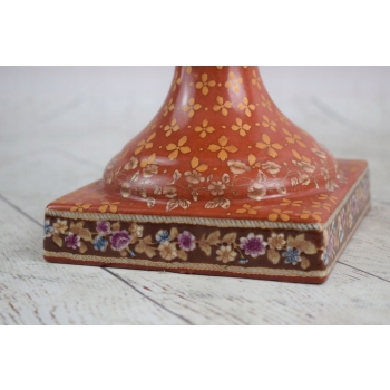 Czerwona Porcelanowa Amfora Wazon - Porcelana + Brąz - Głowy Lwa