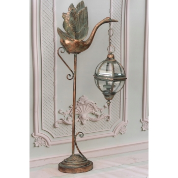 Stojąca Lampa Lecący Łabędź - Lampion Świecznik Kula - Gięte Szkło - Ozdoba