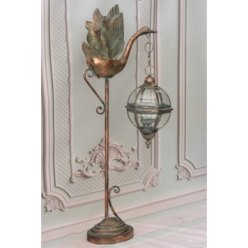 Stojąca Lampa Lecący Łabędź - Lampion Świecznik Kula - Gięte Szkło - Ozdoba