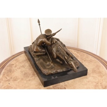 Figura Kawalerzysta z Koniem - Żołnierz - Wojskowa Rzeźba - Brąz