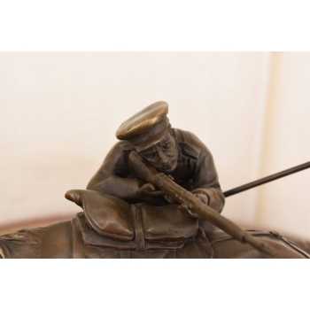 Figura Kawalerzysta z Koniem - Żołnierz - Wojskowa Rzeźba - Brąz