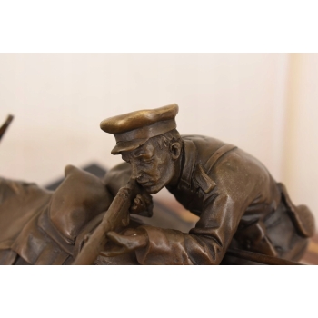 Figura Kawalerzysta z Koniem - Żołnierz - Wojskowa Rzeźba - Brąz