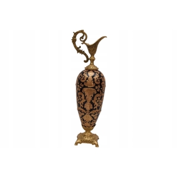 CZARNA ZŁOCONA KARAFKA - OKUTA BRĄZEM PORCELANA