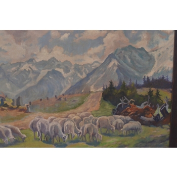 M. STAŃKO - PEJZAŻ GÓRSKI - TATRY- OWCE - OBRAZ