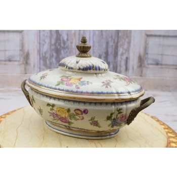 Królewska Waza na Zupę + Patera - Porcelana + Złocenia + Okucia z Brązu