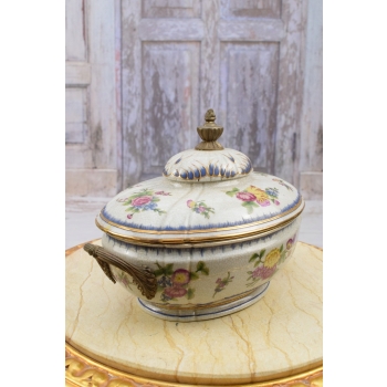 Królewska Waza na Zupę + Patera - Porcelana + Złocenia + Okucia z Brązu