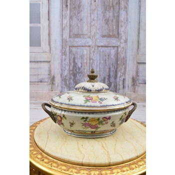 Królewska Waza na Zupę + Patera - Porcelana + Złocenia + Okucia z Brązu