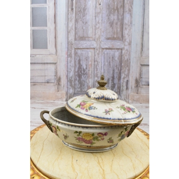 Królewska Waza na Zupę + Patera - Porcelana + Złocenia + Okucia z Brązu