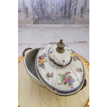 Królewska Waza na Zupę + Patera - Porcelana + Złocenia + Okucia z Brązu