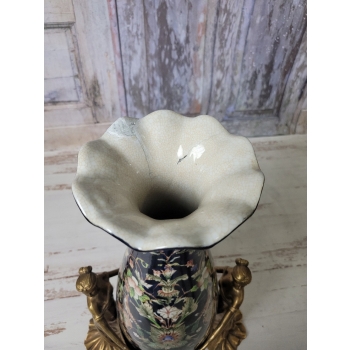 Muzealna Czarna Waza - Nimfy Trzymające Wazon - Porcelana + Brąz