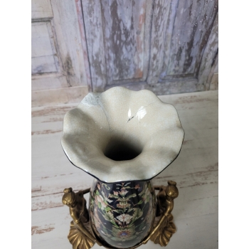 Muzealna Czarna Waza - Nimfy Trzymające Wazon - Porcelana + Brąz