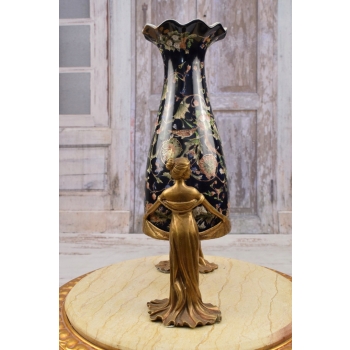 Muzealna Czarna Waza - Nimfy Trzymające Wazon - Porcelana + Brąz