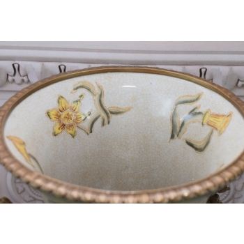 Zielony Porcelanowy Wazon Kwiaty - Motyle - Porcelana + Brąz - Sygnowany