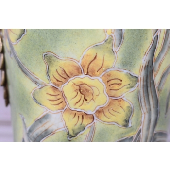 Zielony Porcelanowy Wazon Kwiaty - Motyle - Porcelana + Brąz - Sygnowany