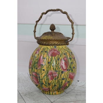 Porcelanowa Szkatuła - Pojemnik Na Ciastka - Porcelana Brąz Kolorowe Kwiaty