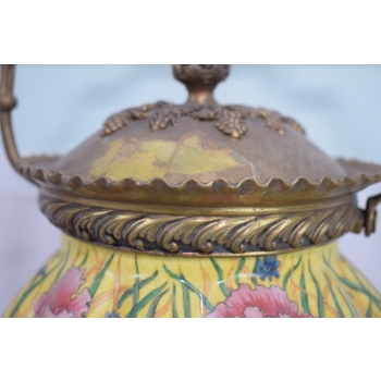 Porcelanowa Szkatuła - Pojemnik Na Ciastka - Porcelana Brąz Kolorowe Kwiaty