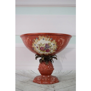 Porcelanowa Waza - Czerwony Puchar Amfora - Porcelana i Brąz - Kwiat Ozdoba