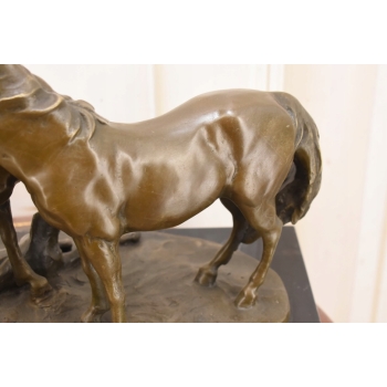 Trzy Konie - Koń - Rodzina Koni - Duża Ciężka Figura z Brązu - Sygnowana