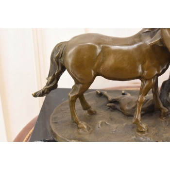 Trzy Konie - Koń - Rodzina Koni - Duża Ciężka Figura z Brązu - Sygnowana