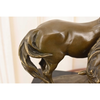 Trzy Konie - Koń - Rodzina Koni - Duża Ciężka Figura z Brązu - Sygnowana