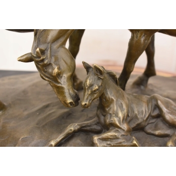 Trzy Konie - Koń - Rodzina Koni - Duża Ciężka Figura z Brązu - Sygnowana