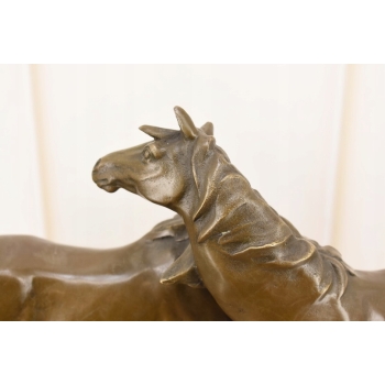 Trzy Konie - Koń - Rodzina Koni - Duża Ciężka Figura z Brązu - Sygnowana