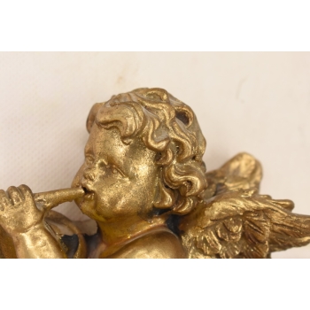 Dwa Grające Złote Anioły - Amory - Dekoracja Ścienna Do Zawieszenia Ozdoba