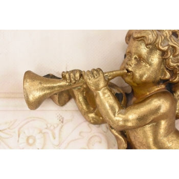 Dwa Grające Złote Anioły - Amory - Dekoracja Ścienna Do Zawieszenia Ozdoba