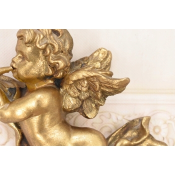 Dwa Grające Złote Anioły - Amory - Dekoracja Ścienna Do Zawieszenia Ozdoba