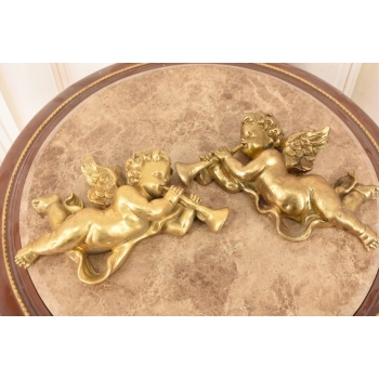 Dwa Grające Złote Anioły - Amory - Dekoracja Ścienna Do Zawieszenia Ozdoba