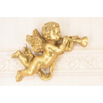 Dwa Grające Złote Anioły - Amory - Dekoracja Ścienna Do Zawieszenia Ozdoba