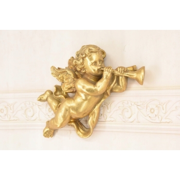 Dwa Grające Złote Anioły - Amory - Dekoracja Ścienna Do Zawieszenia Ozdoba