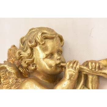 Dwa Grające Złote Anioły - Amory - Dekoracja Ścienna Do Zawieszenia Ozdoba