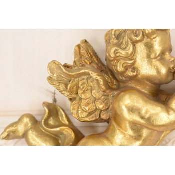 Dwa Grające Złote Anioły - Amory - Dekoracja Ścienna Do Zawieszenia Ozdoba