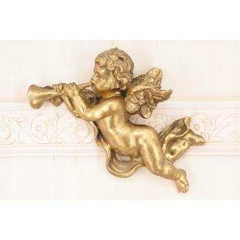 Dwa Grające Złote Anioły - Amory - Dekoracja Ścienna Do Zawieszenia Ozdoba