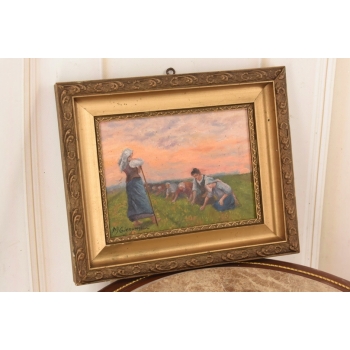 M. GIERYMSKI - Kobiety Pracujące w Polu - Pejzaż Polskiej Wsi Obraz Olejny