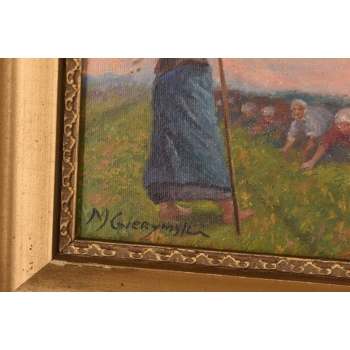 M. GIERYMSKI - Kobiety Pracujące w Polu - Pejzaż Polskiej Wsi Obraz Olejny