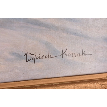 Wojciech Kossak - Przejazd Żołnierzy Przez Wieś - Zimowa Scena Obraz Olejny