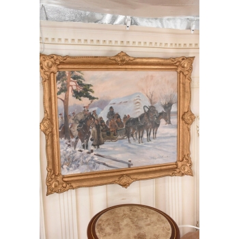 Wojciech Kossak - Przejazd Żołnierzy Przez Wieś - Zimowa Scena Obraz Olejny