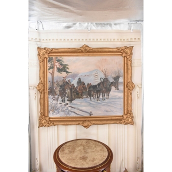 Wojciech Kossak - Przejazd Żołnierzy Przez Wieś - Zimowa Scena Obraz Olejny