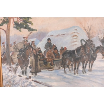 Wojciech Kossak - Przejazd Żołnierzy Przez Wieś - Zimowa Scena Obraz Olejny